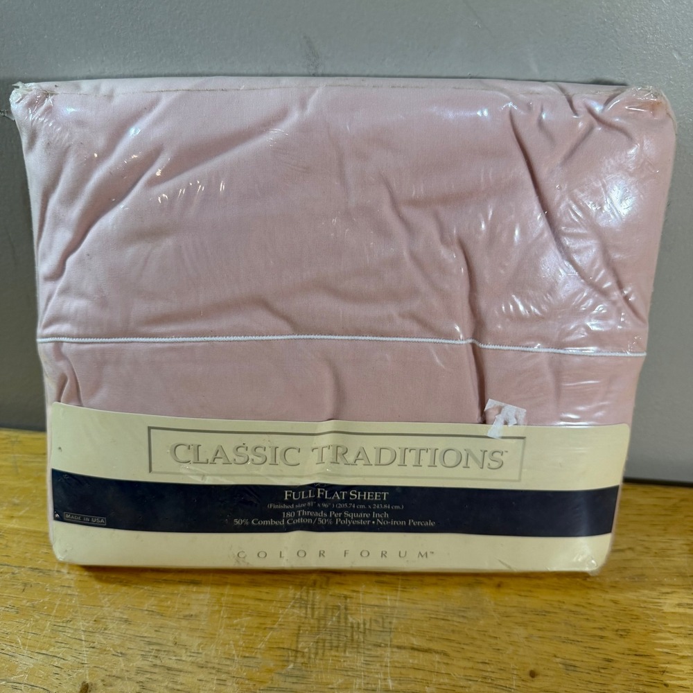 Classic Traditions Full Flat Sheet Tea Rose Pink Vtg Percale Made in USA